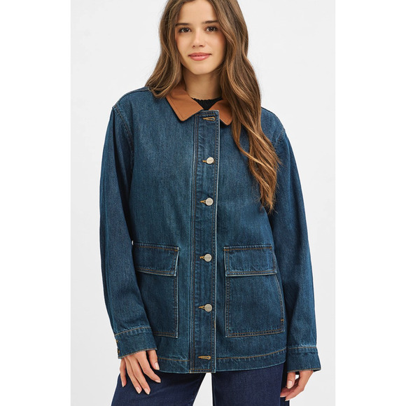 Risen Womens Size 2XL Barn Coat Denim Dark Jacket  Zipper Button Up NEW - Picture 3 of 6